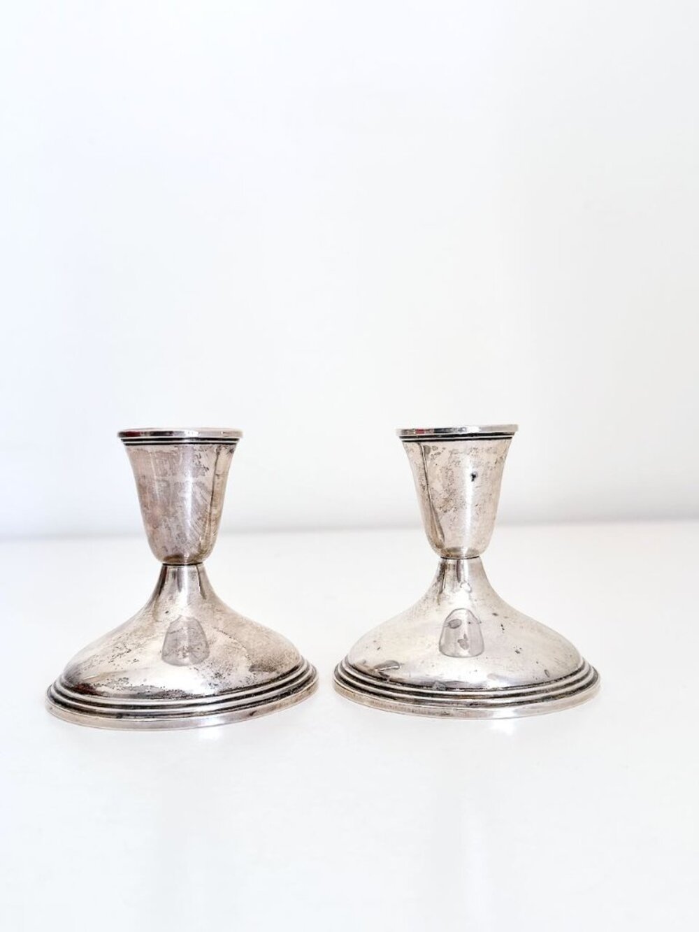 EMPIRE STERLING SILVER CANDLE HOLDER SET OF TWO 389 WEIGHTED